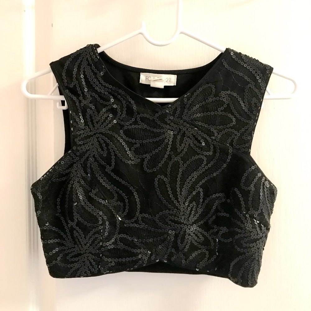 Forever21 Black Sequin Crop Top